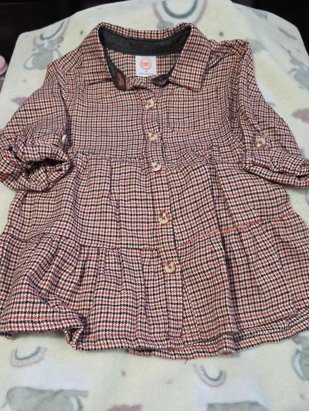 wonder nation Red and Black Houndstooth Peplum Button-Up Top